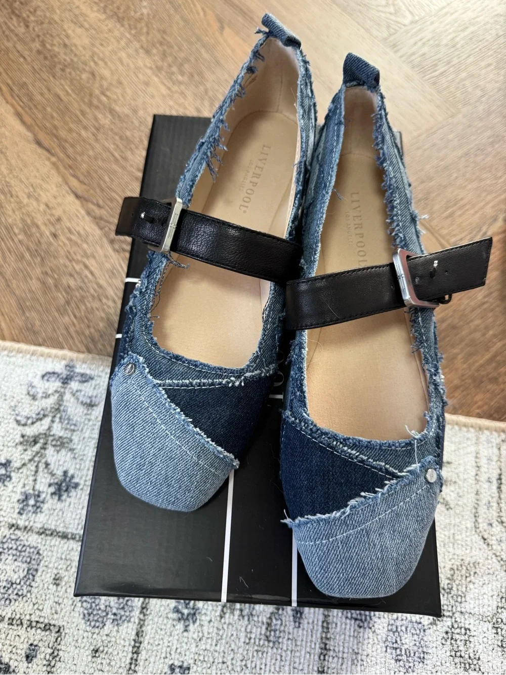 Liverpool Los Angles Patchwork Denim Maryjane Ballet Flats NIB - Picture 4 of 9